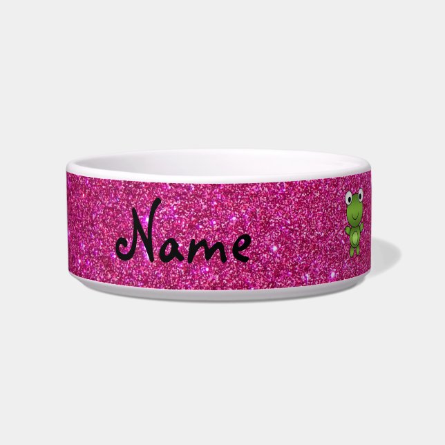 Personalised name frog pink glitter bowl (Left)