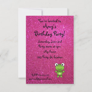 Personalised name frog pink glitter invitation