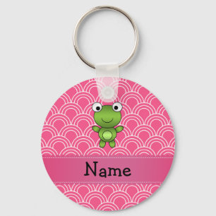 Personalised name frog pink half circles pattern key ring