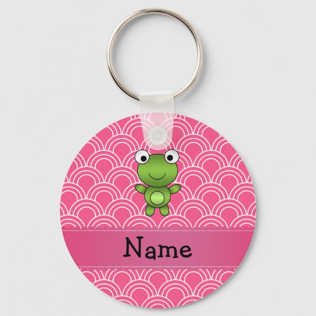 Personalised name frog pink half circles pattern key ring (Front)