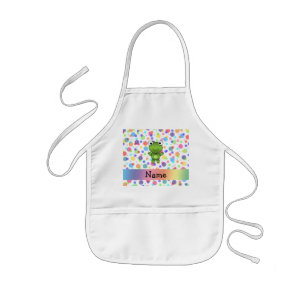 Personalised name frog rainbow polka dots kids apron