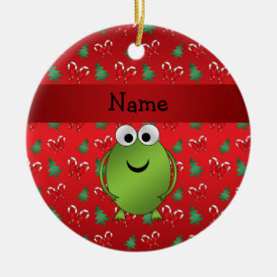 Personalised name frog red candy canes trees ceramic ornament