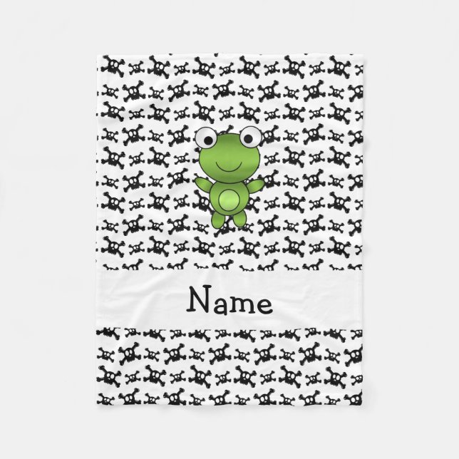 Personalised name frog skulls pattern fleece blanket (Front)