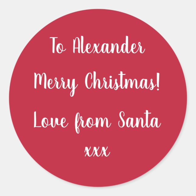 Personalised Name From Santa Red Xmas Gift Label (Front)