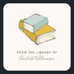 Personalised Name From The Library of Bookplate Square Sticker<br><div class="desc">Cute Books Illustration Custom From The Library Of Bookplate with Name</div>