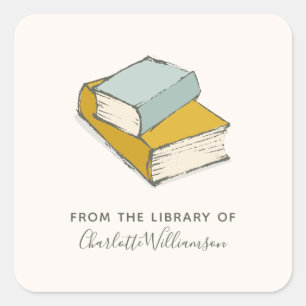 Personalised Name From The Library of Bookplate Square Sticker