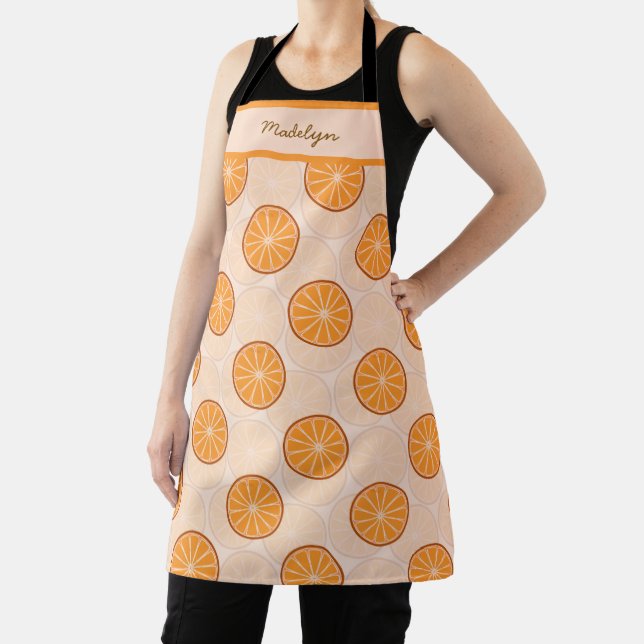 Personalised name fruit orang and brown apron (Insitu)