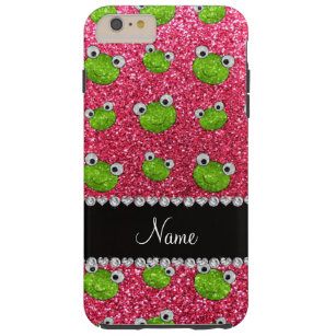 Personalised name fuchsia pink glitter frogs tough iPhone 6 plus case