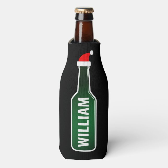 Personalised name fun Christmas beer bottle cooler (Bottle Front)
