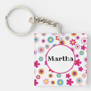 Personalised Name Fun Colourful Happy Flowers  Key Key Ring