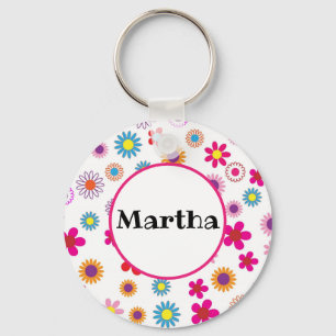 Personalised Name Fun Colourful Happy Flowers Key Ring