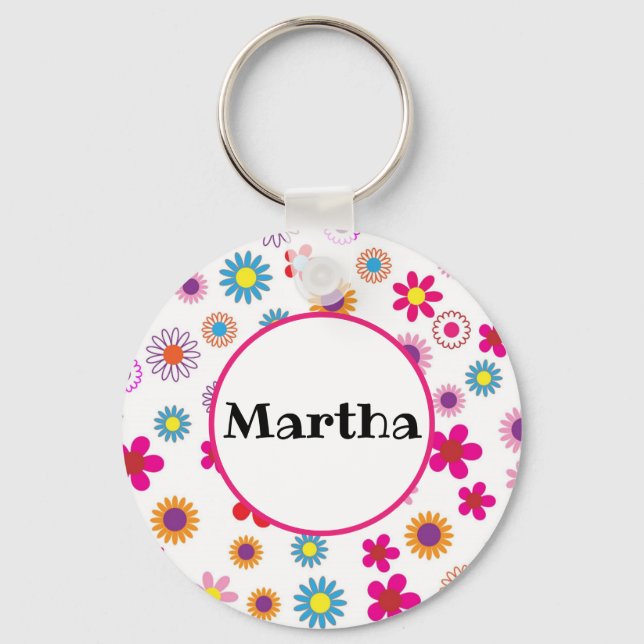 Personalised Name Fun Colourful Happy Flowers  Key Ring (Front)