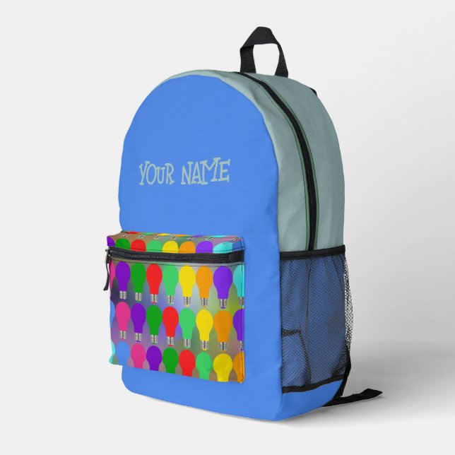 Personalised Name Fun Elegant Colourful Bulbs Blue Printed Backpack (Back Corner Right)