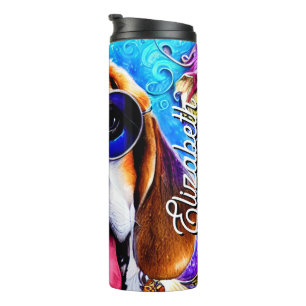 Personalised Name Funky Beagle Dog Thermal Tumbler