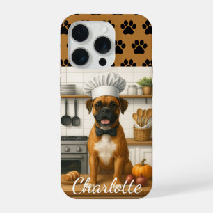 Personalised Name Funny Boxer Dog Loving Chef iPhone 15 Pro Case