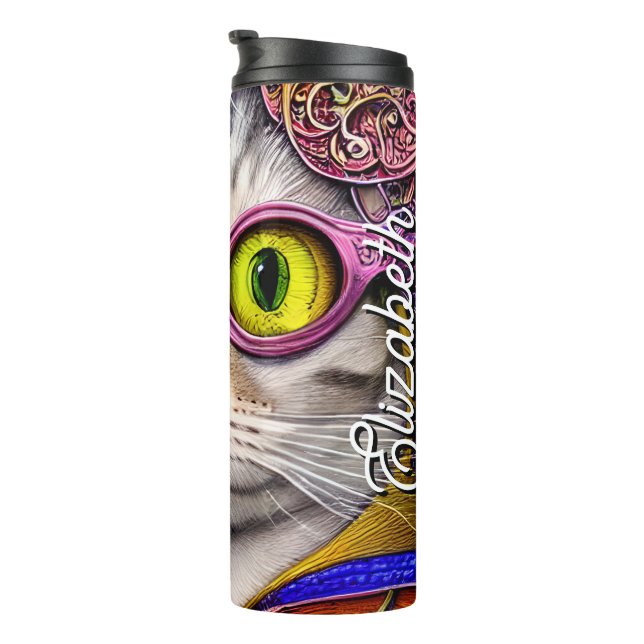Personalised Name Funny Cat Funky Glasses Thermal Tumbler (Rotated Right)