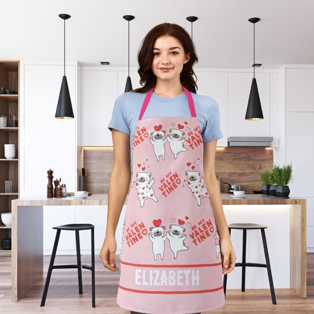 Personalised Name Funny Dog Pink Apron  ( apron with name lovely romantic)
