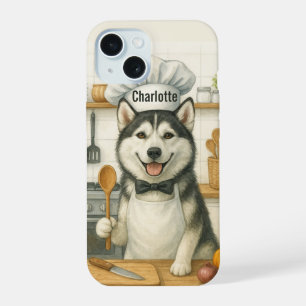 Personalised Name Funny Siberian Husky Dog Chef iPhone 15 Case