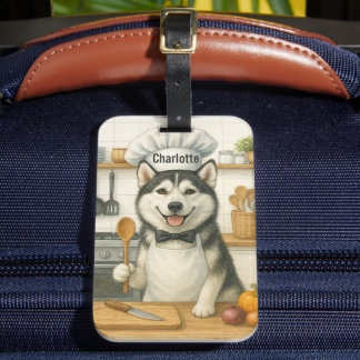 Personalised Name Funny Siberian Husky Dog Chef Luggage Tag