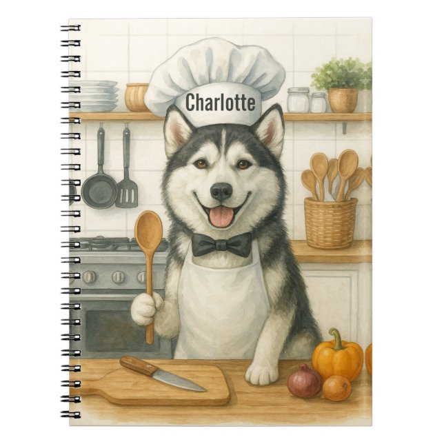 Personalised Name Funny Siberian Husky Dog Chef Notebook (Front)