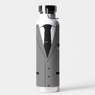 Personalised Name Funny Water Bottle Grey Suit Tie