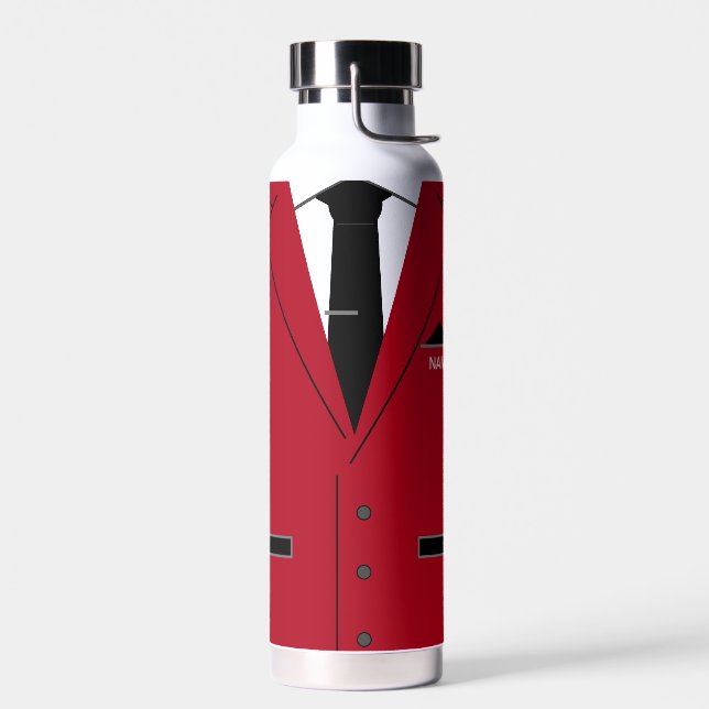 Personalised Name Funny Water Bottle Red Suit Tie (Left)