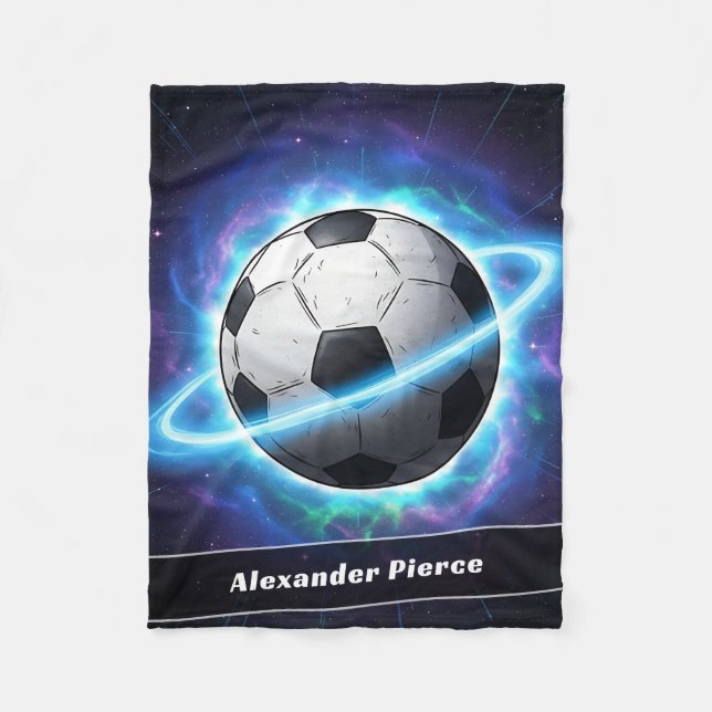 Personalised Name Galaxy Soccer Planet Fleece Blanket (Front)