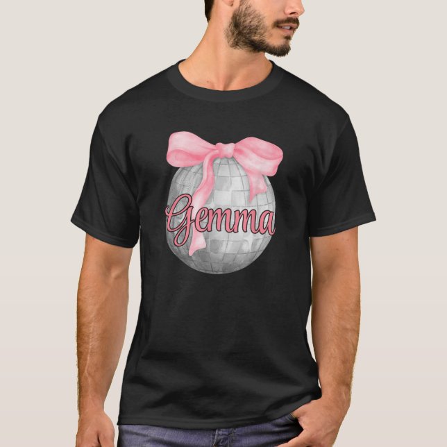 Personalised Name Gemma Coquette Bow Pink Disco Ba T-Shirt (Front)
