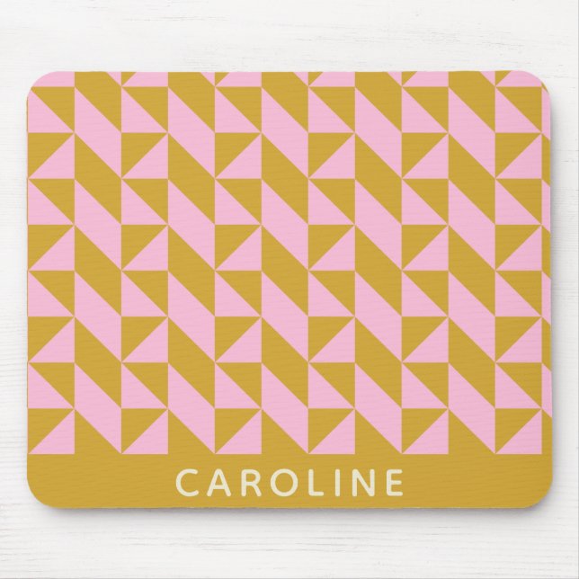 Personalised Name Geometric Modern Pink Yellow Mouse Pad (Front)