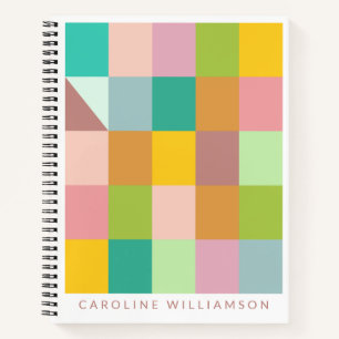 Personalised Name Geometric Patchwork Spring Green Notebook