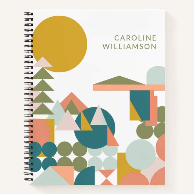 Personalised Name Geometric Shapes Modern Retro Notebook (Front)