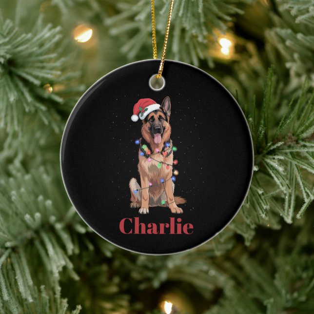 Personalised Name German Shepherd Christmas Dog Ceramic Ornament (Tree)