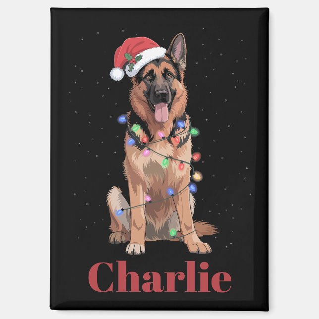 Personalised Name German Shepherd Christmas Dog Magnet (Front)