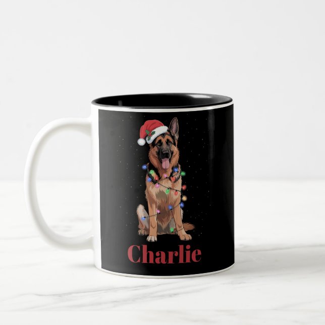 Personalised Name German Shepherd Christmas Dog Two-Tone Coffee Mug (Left)