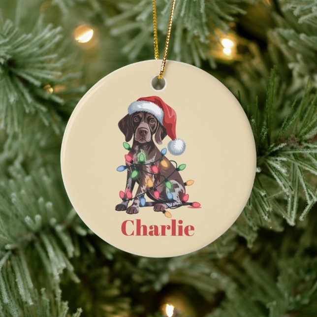 Personalised Name German Shorthaired Pointer Xmas Ceramic Ornament (Tree)