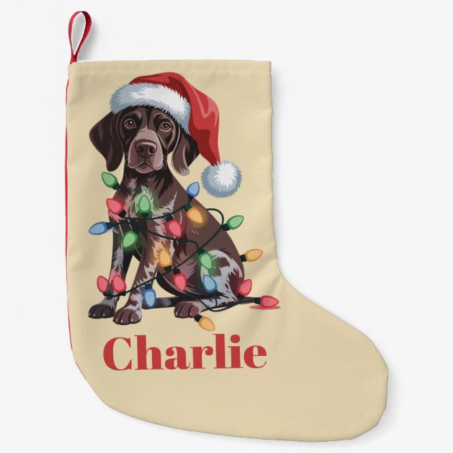 Personalised Name German Shorthaired Pointer Xmas Small Christmas Stocking (Front)