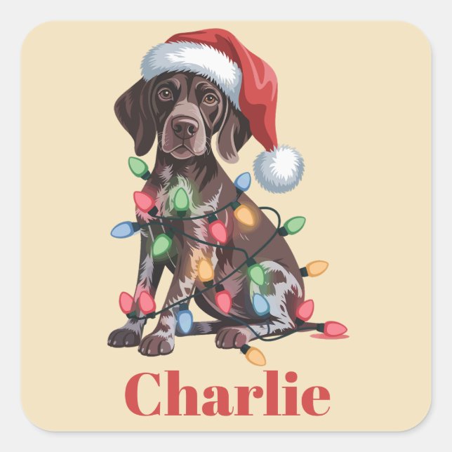 Personalised Name German Shorthaired Pointer Xmas Square Sticker (Front)