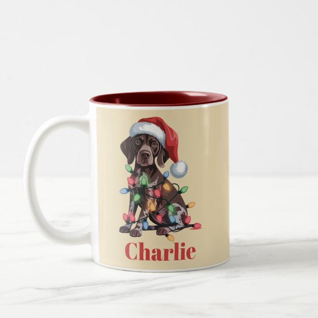 Personalised Name German Shorthaired Pointer Xmas Two-Tone Coffee Mug (Left)