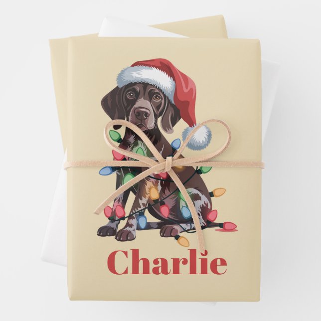 Personalised Name German Shorthaired Pointer Xmas Wrapping Paper Sheet (In situ)
