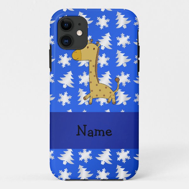 Personalised name giraffe blue snowflakes trees Case-Mate iPhone case (Back)