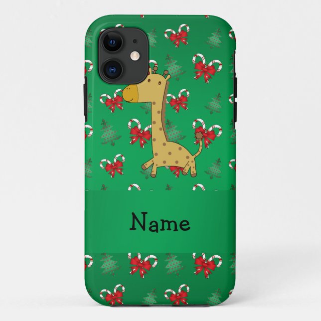 Personalised name giraffe green candy canes bows Case-Mate iPhone case (Back)