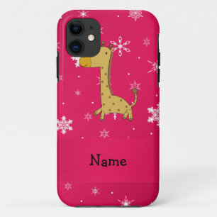Personalised name giraffe pink snowflakes iPhone 11 case