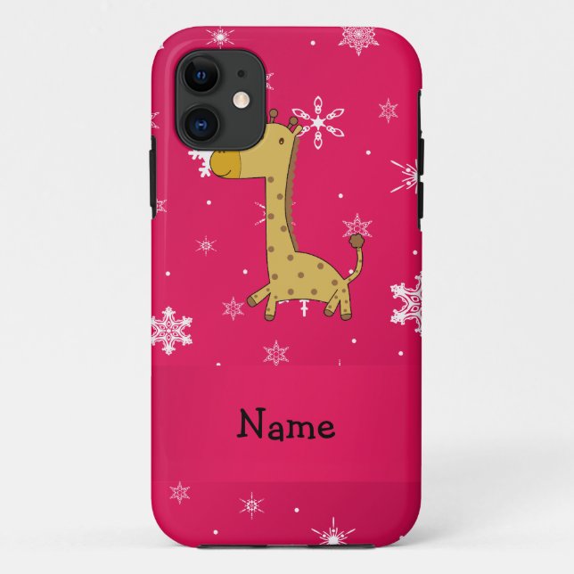 Personalised name giraffe pink snowflakes Case-Mate iPhone case (Back)