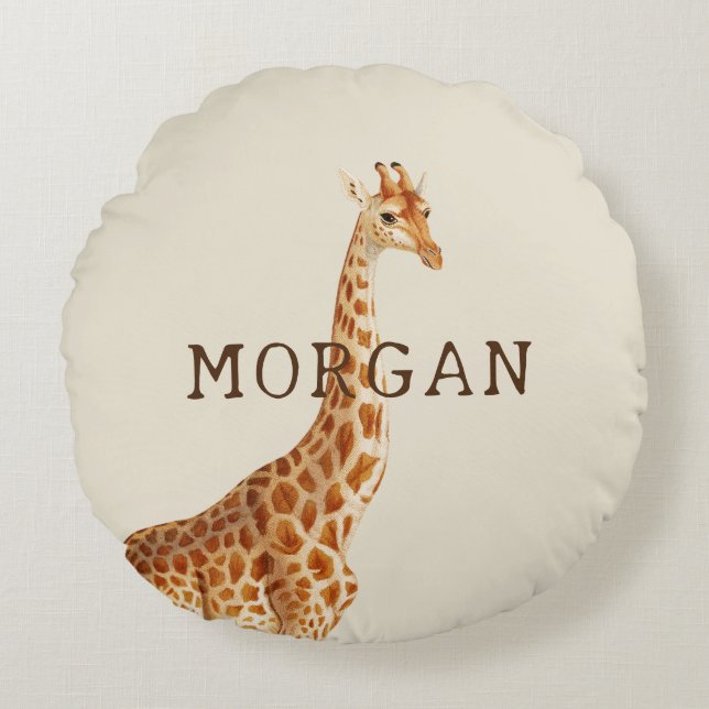 Personalised Name Giraffe Safari  Round Cushion (Front)
