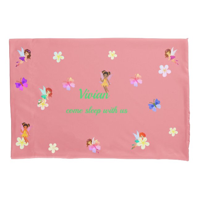 Personalised Name Girls Fairies Pillowcase (Front)