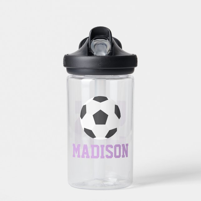 Personalised Name Girls Soccer Jersey Water Bottle (Front)