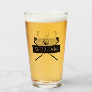 Personalised Name Gold and Black Golf Clubs Glass