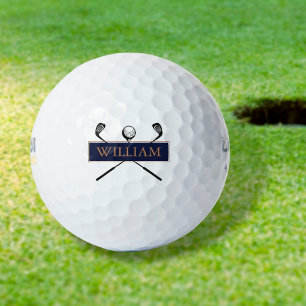 Personalised Name Gold and Navy Blue Golf Balls