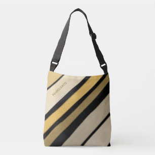 Personalised Name Gold Black Cream Stripes Crossbody Bag