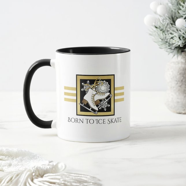 Personalised Name Gold Black White Ice Skating Mug (Creator Uploaded)